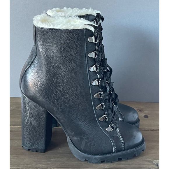 Schutz Women's Zara Ankle Boots Size 10 Black Leather Lace Up Block Heel - Picture 1 of 11